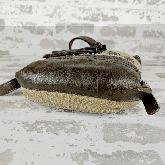 Sherpani Luna Brown Tan Leather Canvas Zip Pockets Crossbody Bag 0820 - Picture 9 of 15